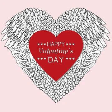 Colored template for Valentine&amp;#39;s day theme greeting card with decorative Stock Illustration