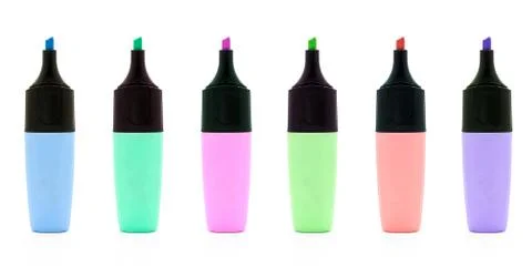 Colored text markers on white background Stock Photos