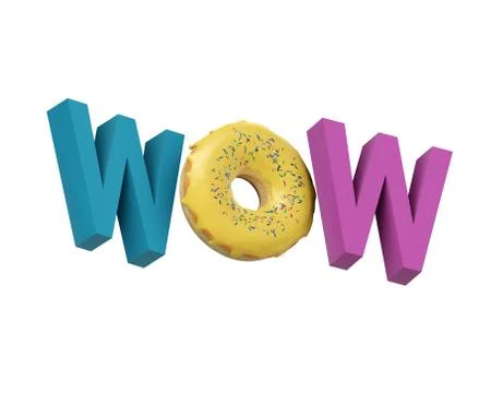 Colored Text Wow with donut Stock Illustration