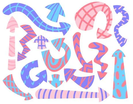 Colored thick vector arrows, print inside the arrows, zigzags and lines, on.. Stock Illustration