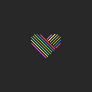 Colored thin line heart logo, sign of love, mockup wedding design Stock Illustration