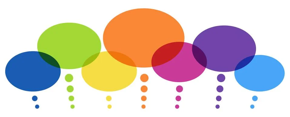 Colored thought bubbles in a row Stock Illustration