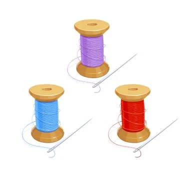 Colored thread reel with needle. Cotton for needlework. Sewing tools. Isolate Stock Illustration