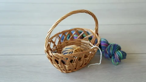 Colored threads, knitting needles and other items for hand knitting Stock Footage 243145768
