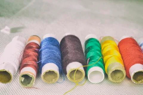 Colored threads  for sewing Foto stock