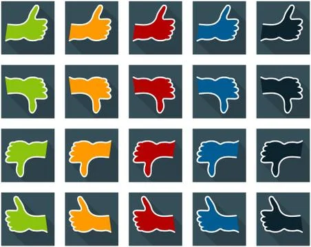 Colored thumbs up and down hands flat icons Illustrazione stock