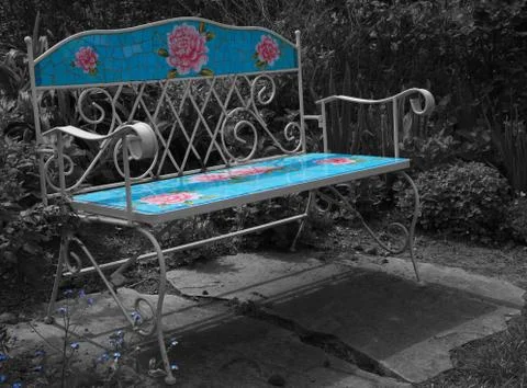 Colored tile bench Stock Photos