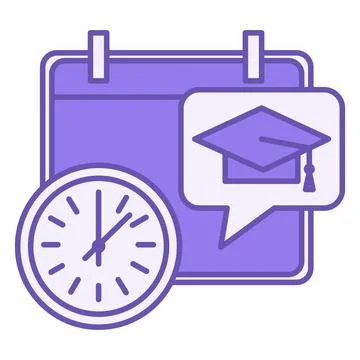 Colored Timetable Icon. Vector Icon of Calendar, Graduation Hat, and Clock... Stockillustratie