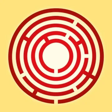 Colored tiny circular maze, red radial labyrinth Stock Illustration