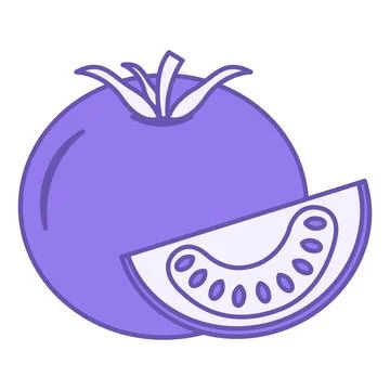 Colored Tomato Icon. Vector Icon of Whole Tomato and Slice. Vegetarian food.. Stock Illustration