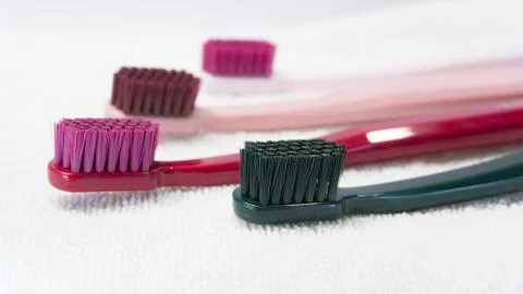 Colored Tooth brushes  isolated on the white background. Foto stock