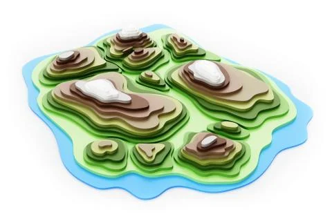 Colored topography map showing valleys and mountains. 3D illustration 스톡 일러스트