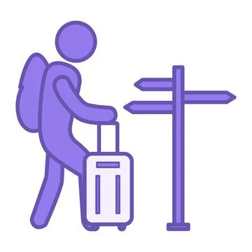 Colored Tourism Icon. Vector Icon of a Man with a Backpack and a Travel Bag.. イラスト素材