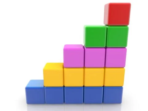 Colored toy blocks of cubes in ascending order Illustrazione stock