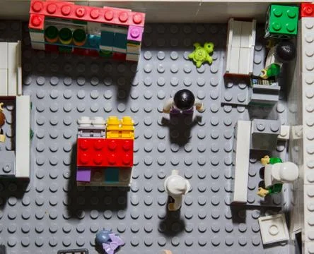 Colored toy bricks on white background. Playing lego concept. Stock Photos
