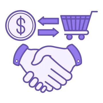 Colored Trading Icon. Vector Illustration. Handshake, Dollar Coin, and Shop.. Illustrazione stock