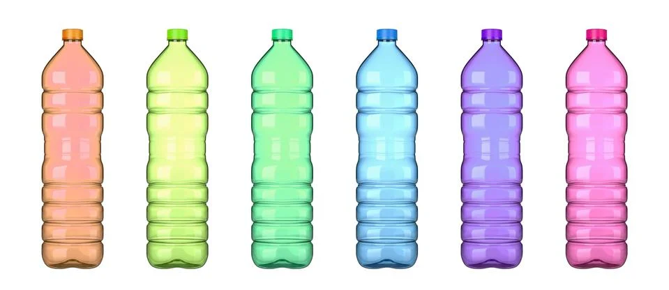 Colored Transparent Plastic Empty Bottle Collection Isolated on White Stock Illustration