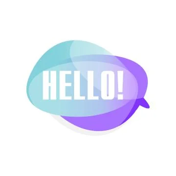 Colored transparent speech bubble with text Hello . Blue and purple cloud with Stock Illustration