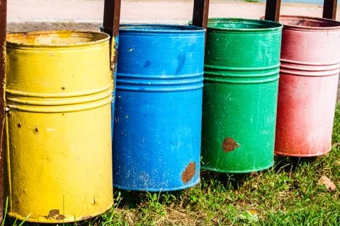 Colored trash bins Stock Photos