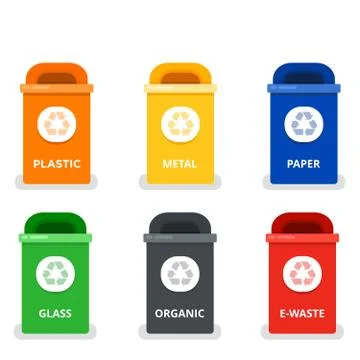 Colored trash cans vector flat isolated Illustrazione stock