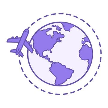 Colored Travel Icon. Vector Icon of the Globe and a Flying Airplane Around It イラスト素材