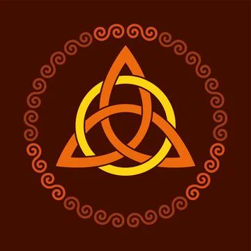 Colored triquetra with circle, triangular Celtic knot in spiral frame Stock Illustration