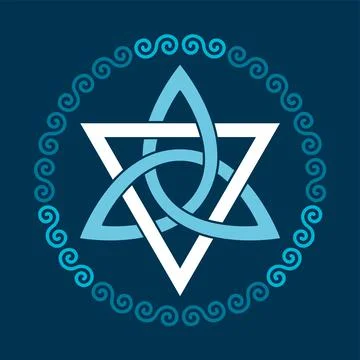 Colored triquetra with triangle, triangular Celtic knot in spiral frame Stock Illustration