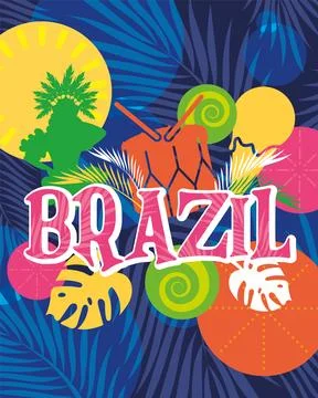 Colored tropical Brazil poster Vector 스톡 일러스트