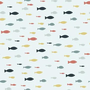 Colored tropical fish vector seamless pattern on a white background. Underwat Stock Illustration