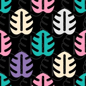 Colored tropical leaves pattern seamless. fabric modern texture. 스톡 일러스트