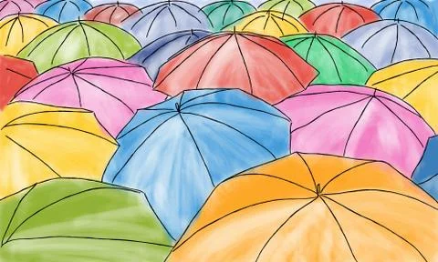 Colored umbrellas in the rain - pattern Stock Illustration