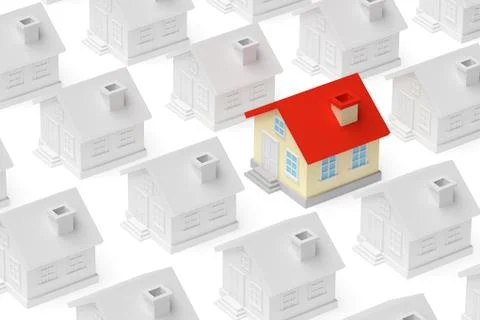 Colored unique house standing out from crowd of houses Illustrazione stock