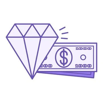 Colored Value Icon. Vector Icon. Gemstone and Dollar Bills. Shopping, Store.. Stock Illustration