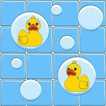 Colored vector background with yellow ducks and bubbles. Stock Illustration