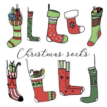 Colored vector Christmas socks set Stock Illustration