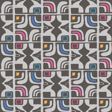 Colored vector Ethnic geometric seamless pattern on gray background Stock Illustration