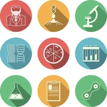 Colored vector icons for bacteriology Set of colored circle vector icons w... Foto stock