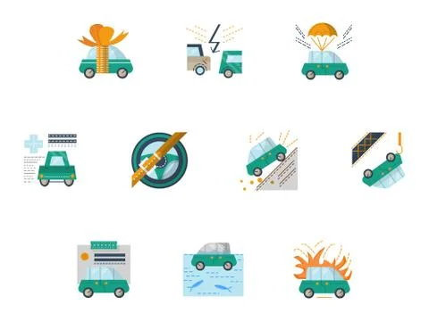 Colored vector icons for car insurance Stock Illustration