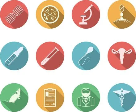 Colored vector icons for genetics Set of colored circle vector icons with ... Foto stock