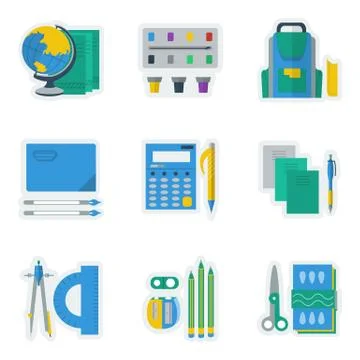 Colored vector icons for school items Illustrazione stock