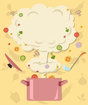 Colored vector illustration of blast and vegetables flying out of saucepan Stock Illustration