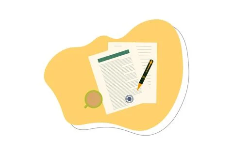 Colored Vector Illustration of Contract Pages with Text and Stamp Stock Illustration