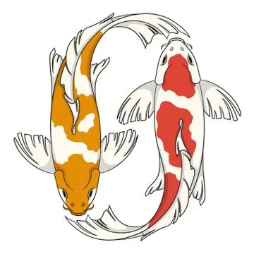 Colored vector illustration with koi carps. Isolated objects. Stock Illustration