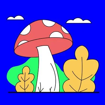 Colored vector illustration of a Mushroom Background Blue Stock Illustration