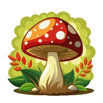 Colored vector illustration of One red fresh mushroom Fly agaric with green Illustrazione stock
