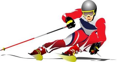 Colored vector illustration of skier image Illustrazione stock