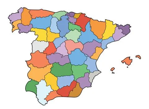 Colored vector map of Spain. Political and administrative regions and provi.. Stock Illustration
