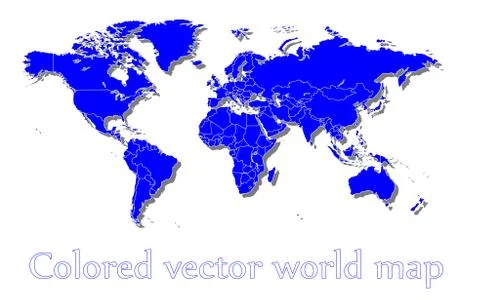Colored vector world map illustration isolated over white background Ilustração Stock