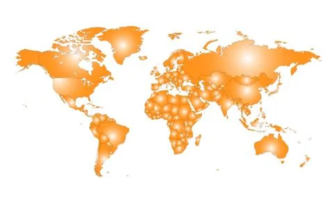 Colored vector world map illustration isolated over white background Ilustração Stock
