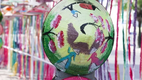 The colored vietnamese hat decoration. Stock Footage 303370460